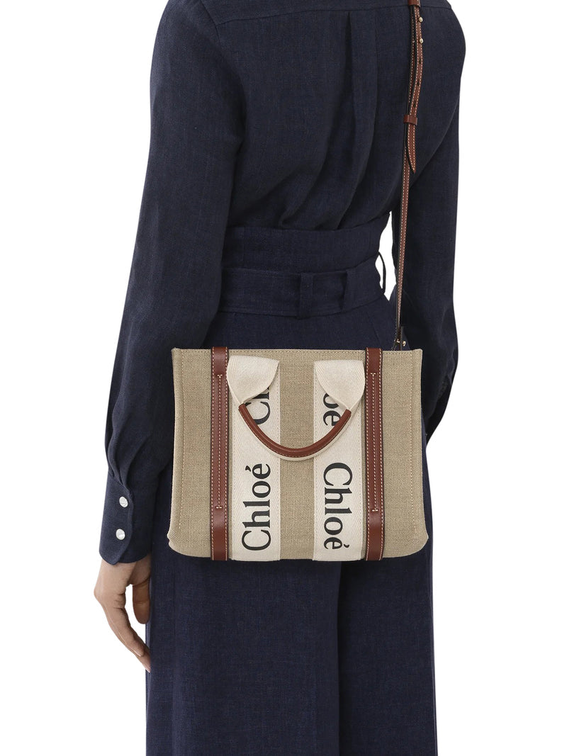Chloe` Women Woody Small Linen Tote Bag CHLOE
