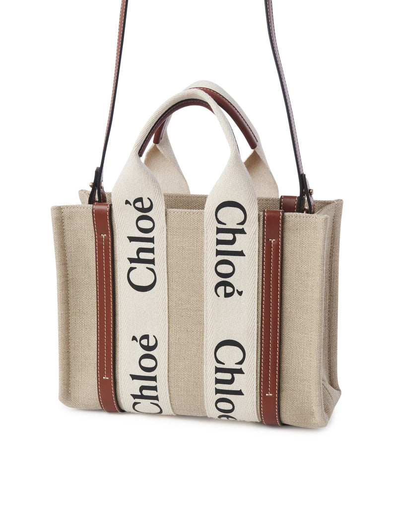 Chloe` Women Woody Small Linen Tote Bag CHLOE