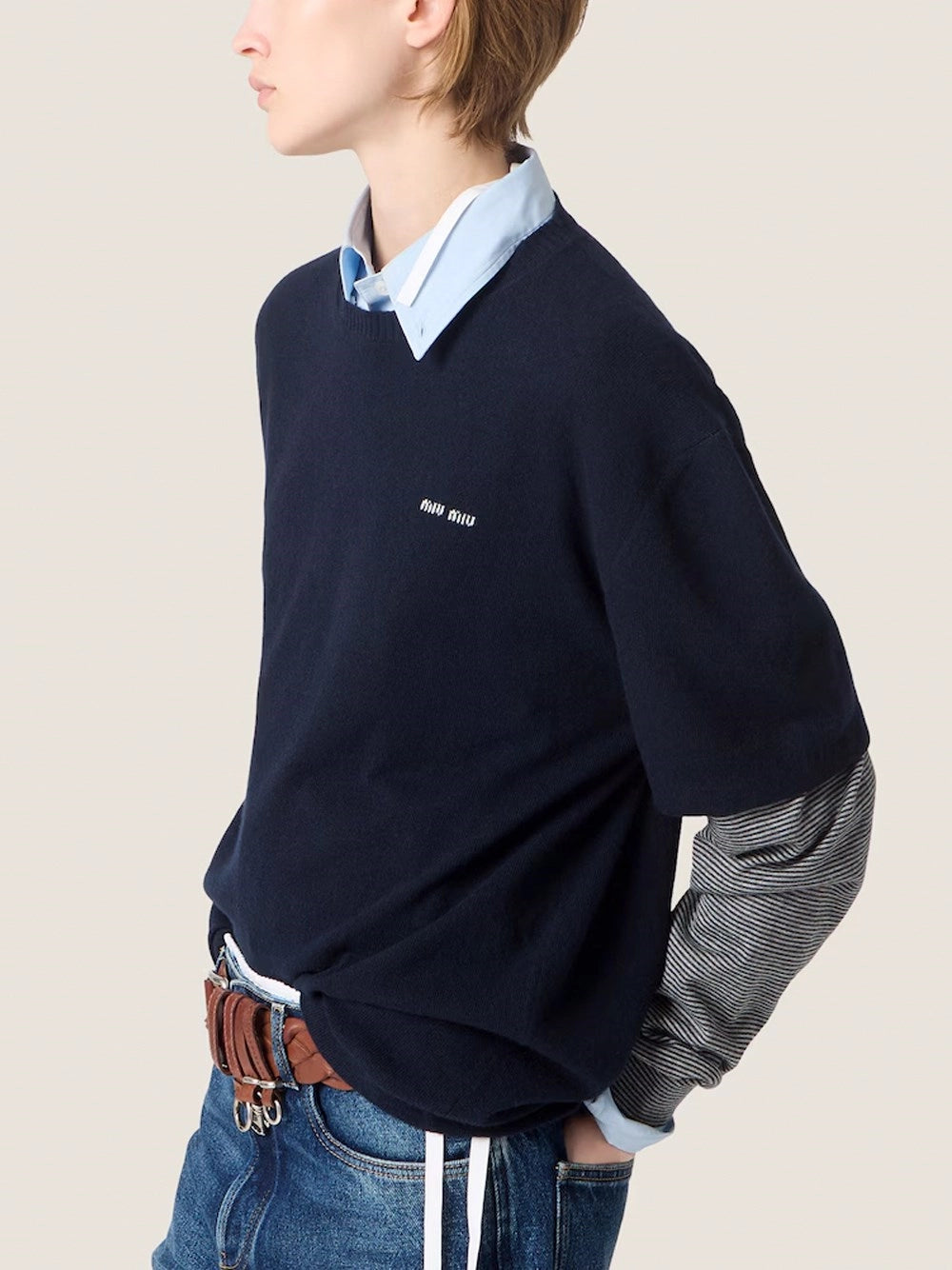 Miu Miu Women Sweater With Jersey Sleeves MIU MIU