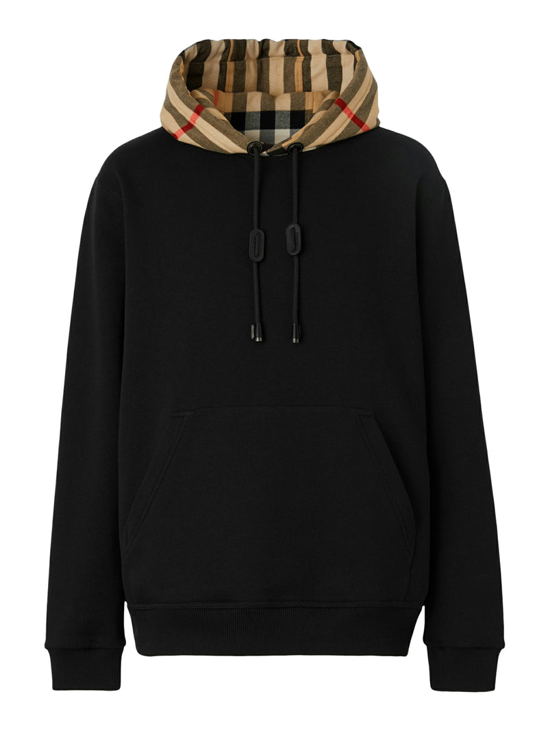 Burberry Men Check Hooded Cotton Sweatshirt BURBERRY