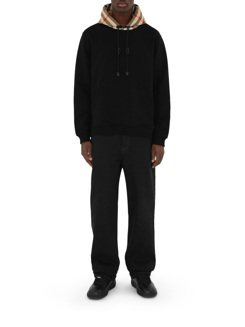 Burberry Men Check Hooded Cotton Sweatshirt BURBERRY