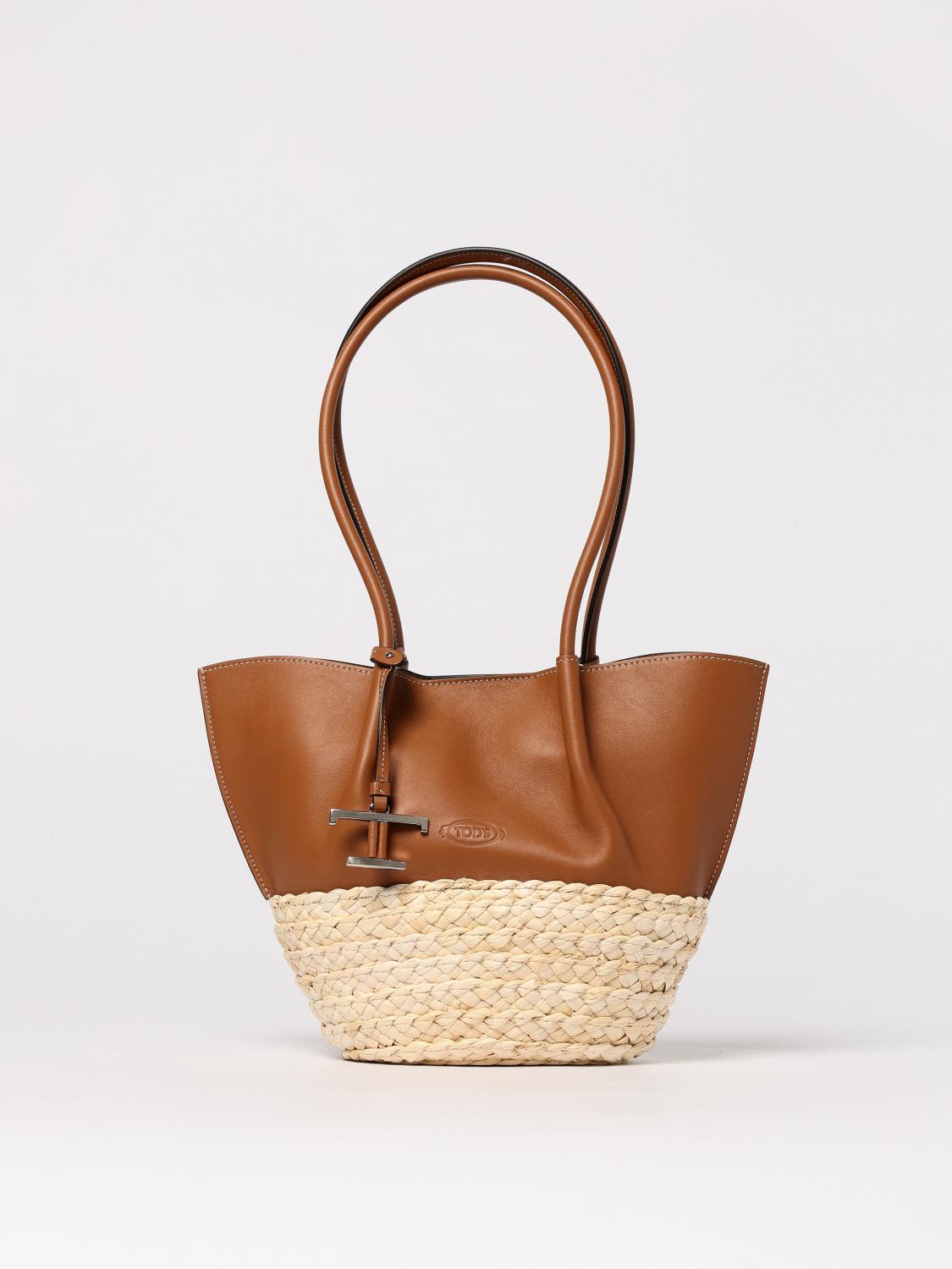 Tod's Women Two-Tone Leather And Raffia Small Shopping Bag TOD'S