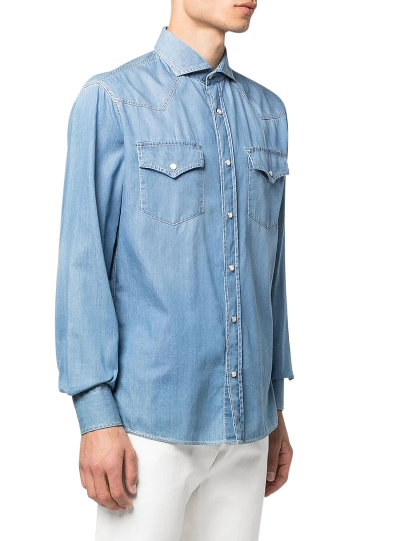 Brunello Cucinelli Men Long-Sleeved Denim Shirt BRUNELLO CUCINELLI