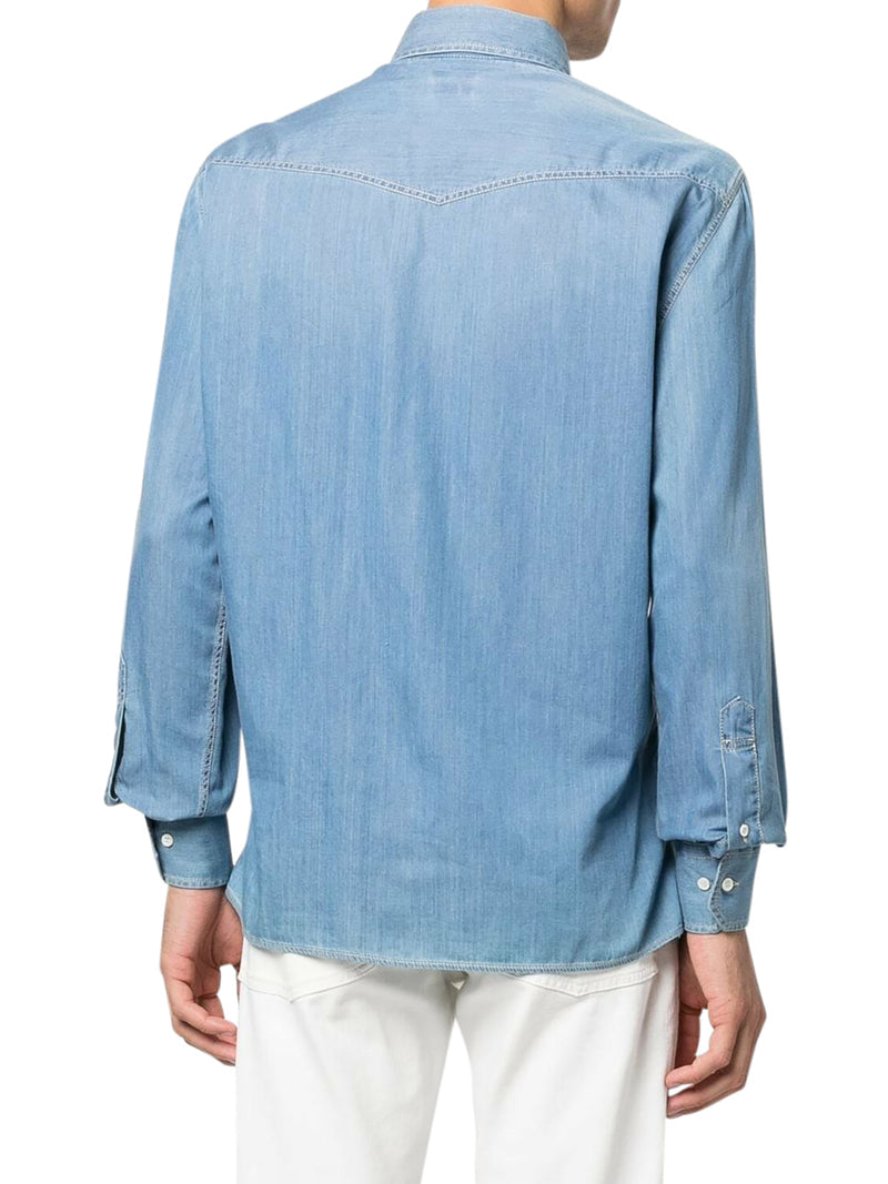 Brunello Cucinelli Men Long-Sleeved Denim Shirt BRUNELLO CUCINELLI