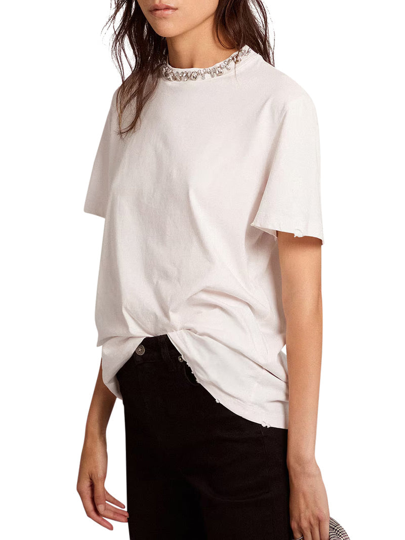 Golden Goose Deluxe Brand Women Cotton T-Shirt With Crystals GOLDEN GOOSE