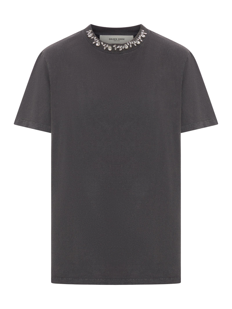 Golden Goose Deluxe Brand Women Grey T-Shirt With Crystals GOLDEN GOOSE