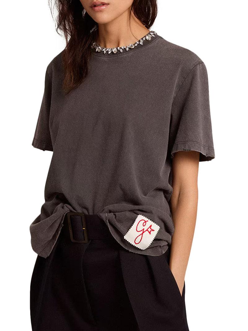 Golden Goose Deluxe Brand Women Grey T-Shirt With Crystals GOLDEN GOOSE