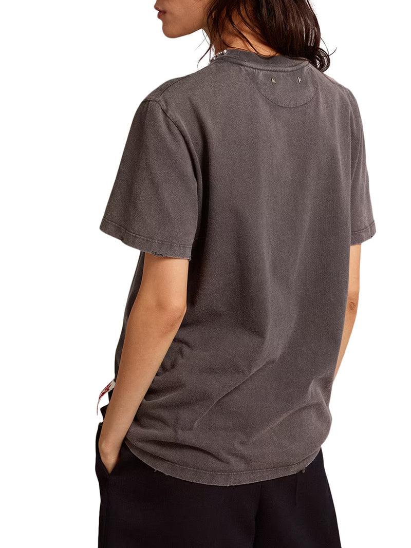 Golden Goose Deluxe Brand Women Grey T-Shirt With Crystals GOLDEN GOOSE