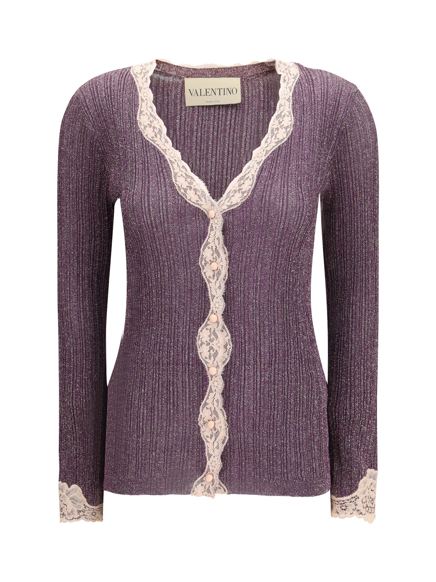 Valentino Women Lurex Knit Cardigan With Lace VALENTINO