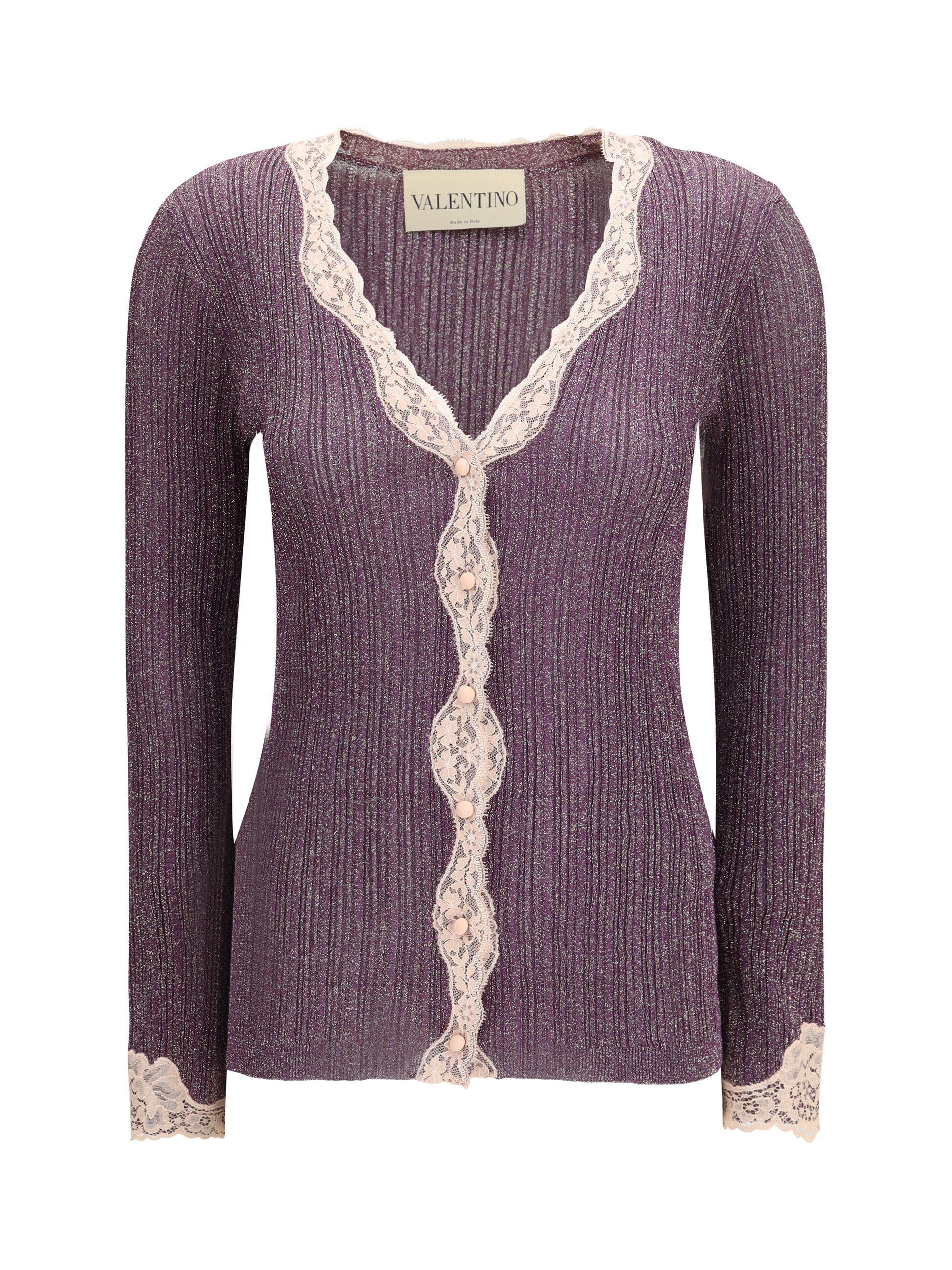 Valentino Women Lurex Knit Cardigan With Lace VALENTINO