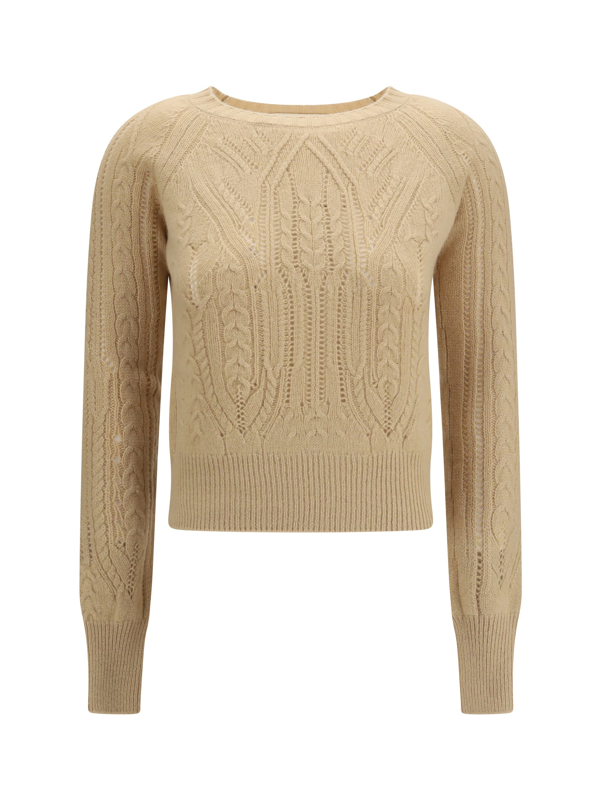 Ermanno Scervino Women Long Sleeve Cable Knit And Openwork Cashmere Sweater ERMANO SCERVINO