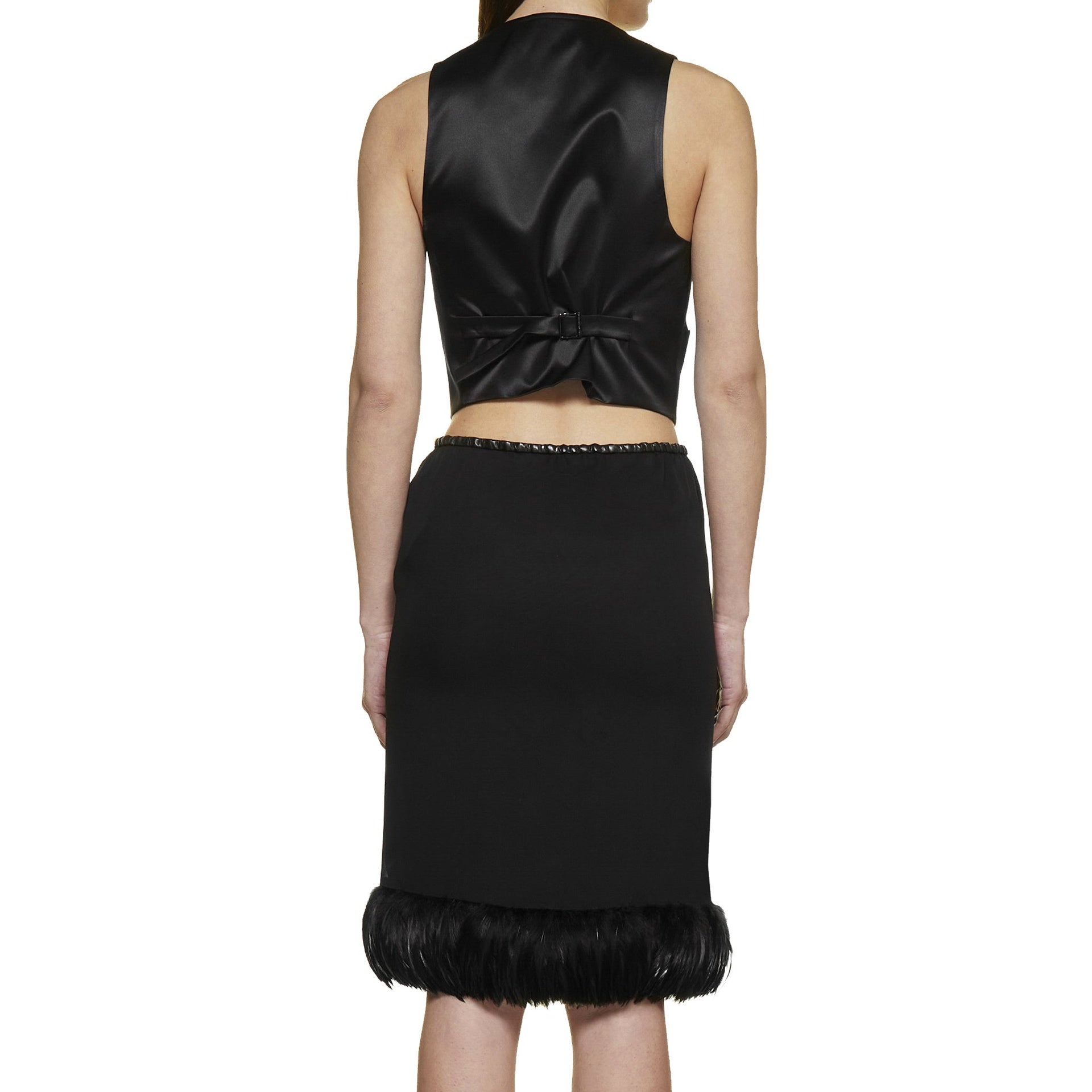Saint Laurent Feathers Trim Silk Skirt Women SAINT LAURENT