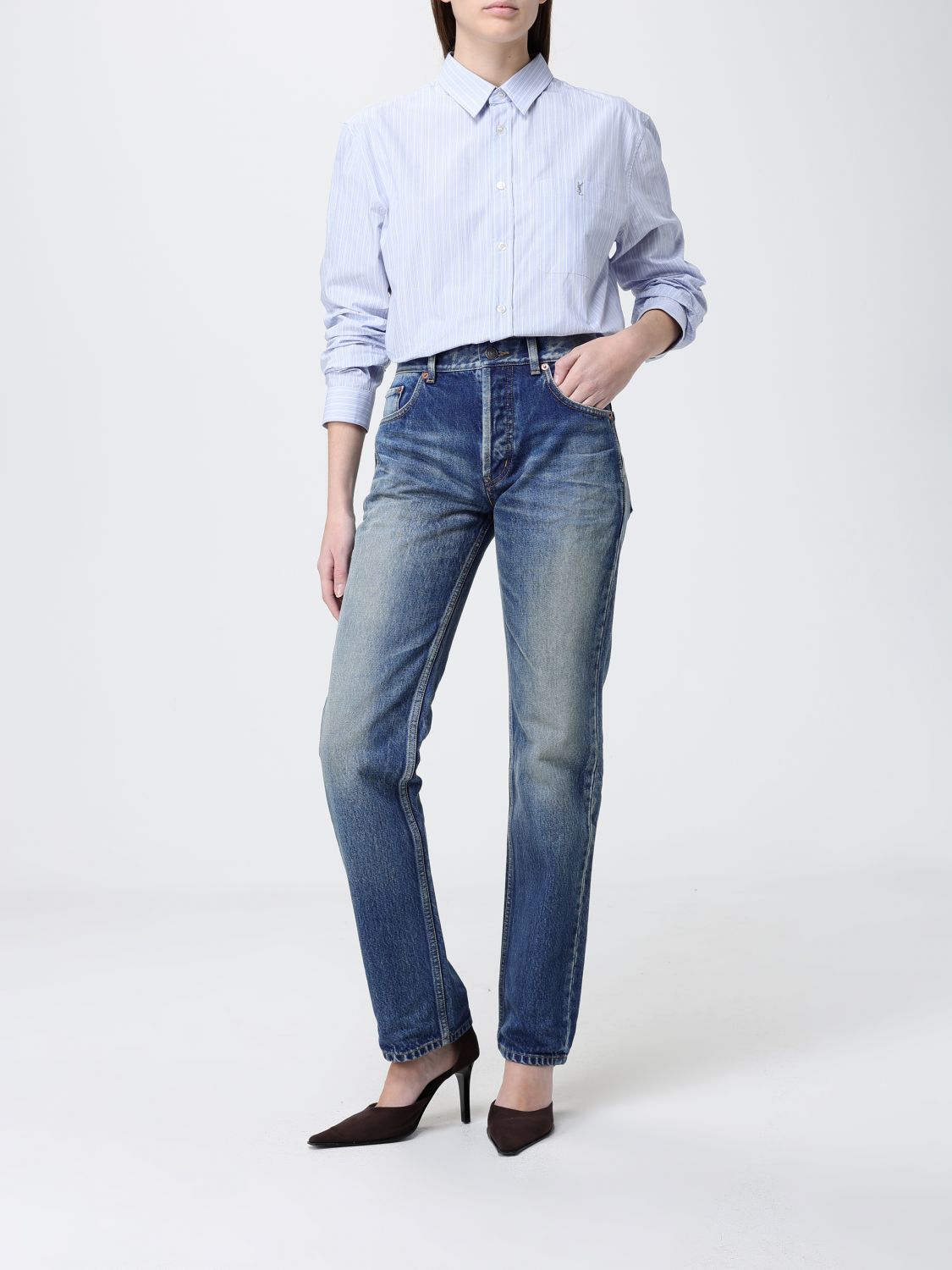 Saint Laurent Shirt Woman Gnawed Blue SAINT LAURENT