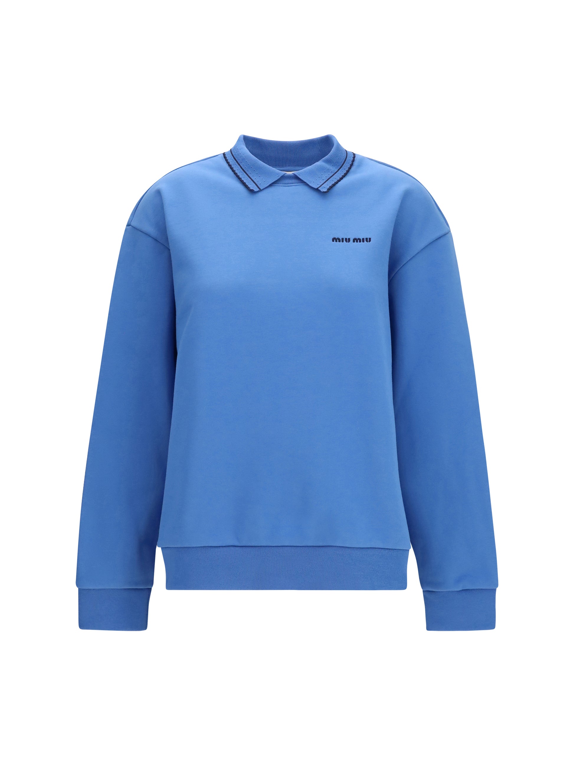 Miu Miu Women Crewneck Sweatshirt With Embroidered Logo And Collar MIU MIU
