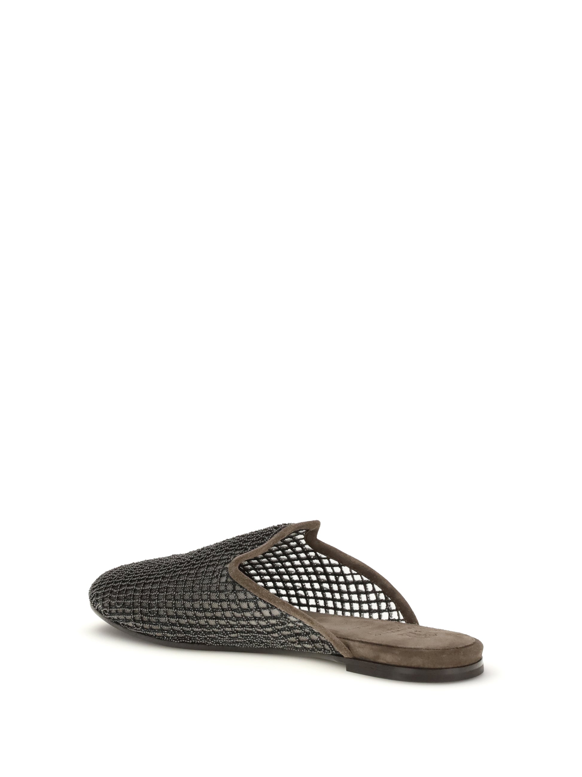 Brunello Cucinelli Women Suede Mules With Precious Net Embroidery BRUNELLO CUCINELLI