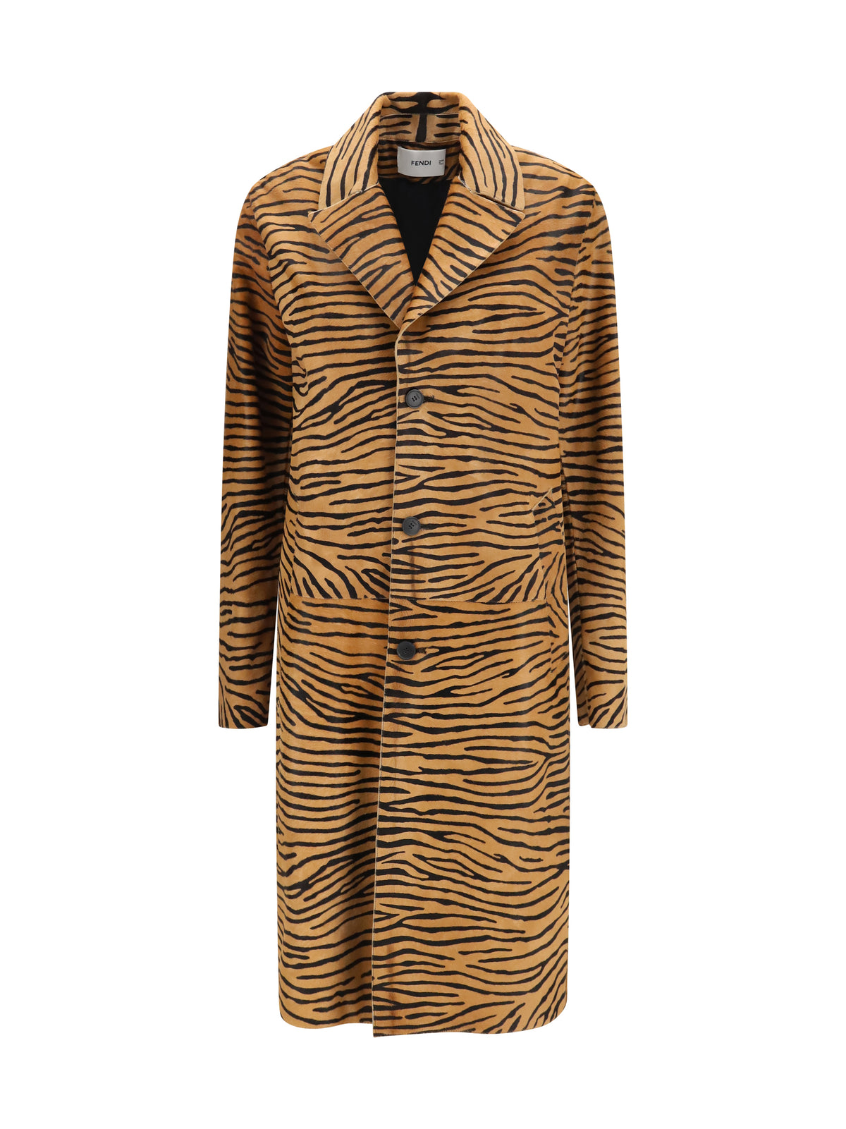 Fendi Women Tiger Print Pony Effect Leather Coat FENDI