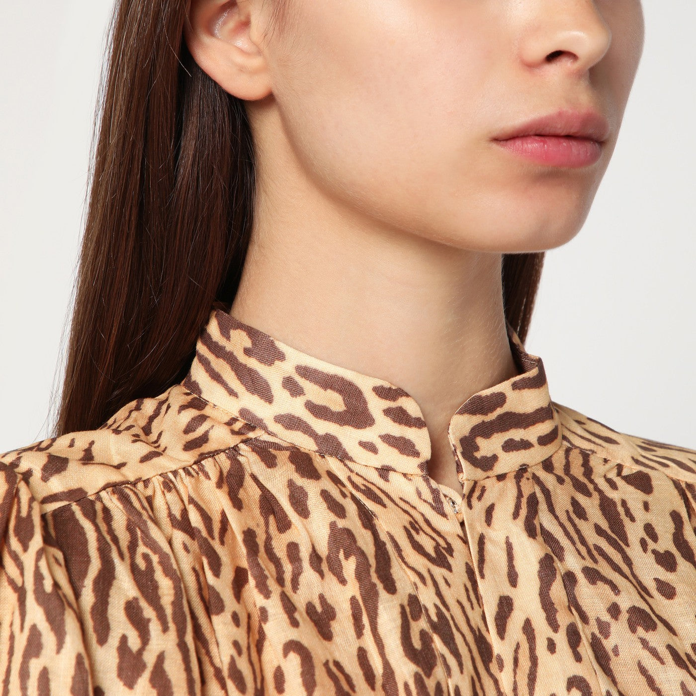 Zimmermann Leopard Print Short Dress In Linen Women ZIMMERMANN