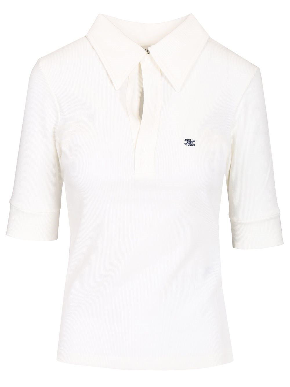 Celine Women Ribbed Silk And Cotton Polo Shirt CELINE