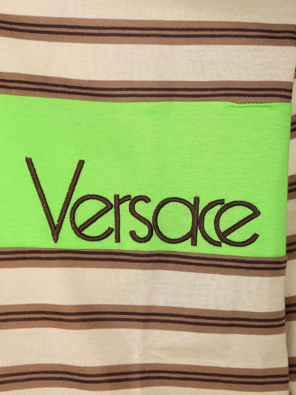 Versace Men Striped Cotton Polo Shirt With Inlay VERSACE