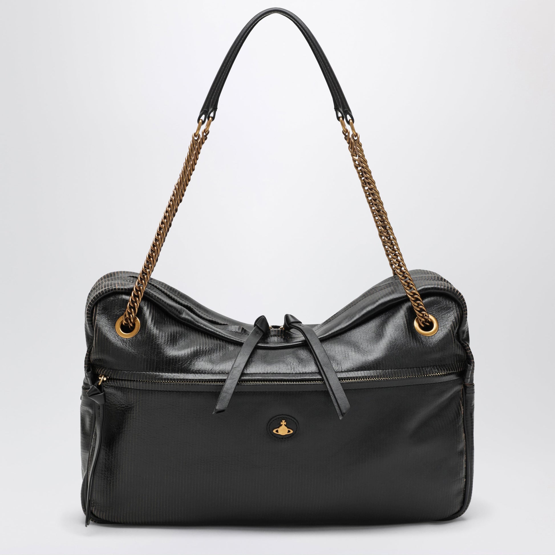 Vivienne Westwood Dolce Large Shoulder Bag In Textured Calf Leather Black/Beige Women VIVIENNE WESTWOOD