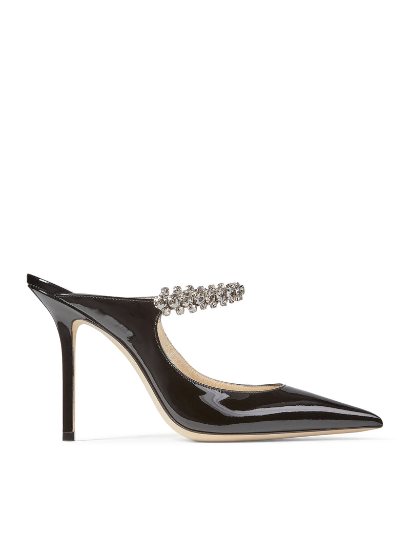 Jimmy Choo Women Bing 100 Black Patent Leather Clog With Crystal Strap JIMMY CHOO