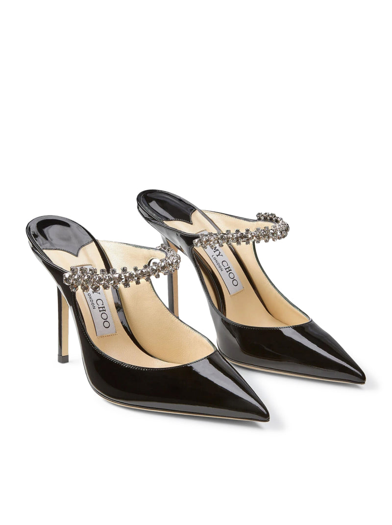 Jimmy Choo Women Bing 100 Black Patent Leather Clog With Crystal Strap JIMMY CHOO