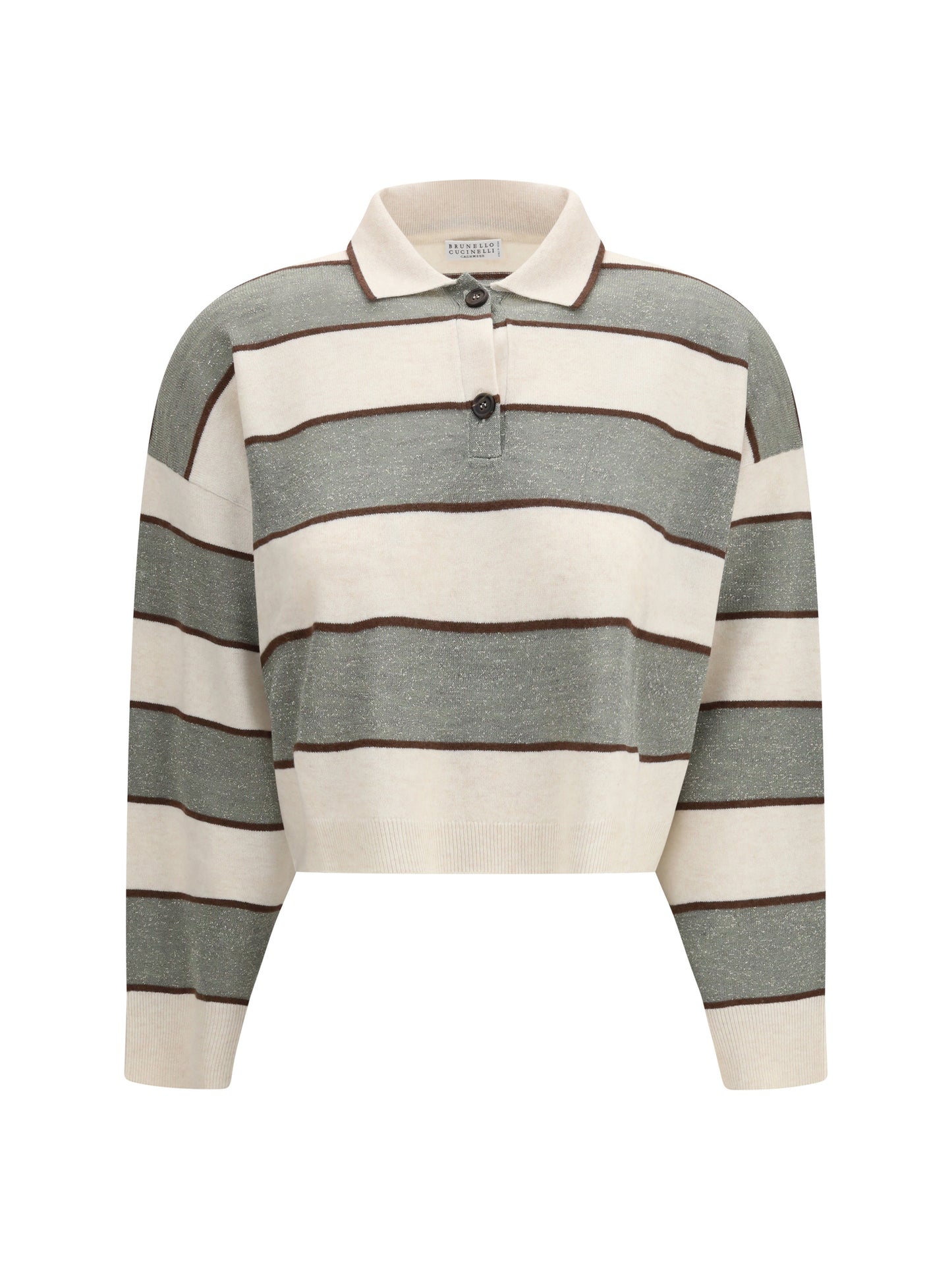 Brunello Cucinelli Women Polo Crop In Sparkling Stripes Knit BRUNELLO CUCINELLI