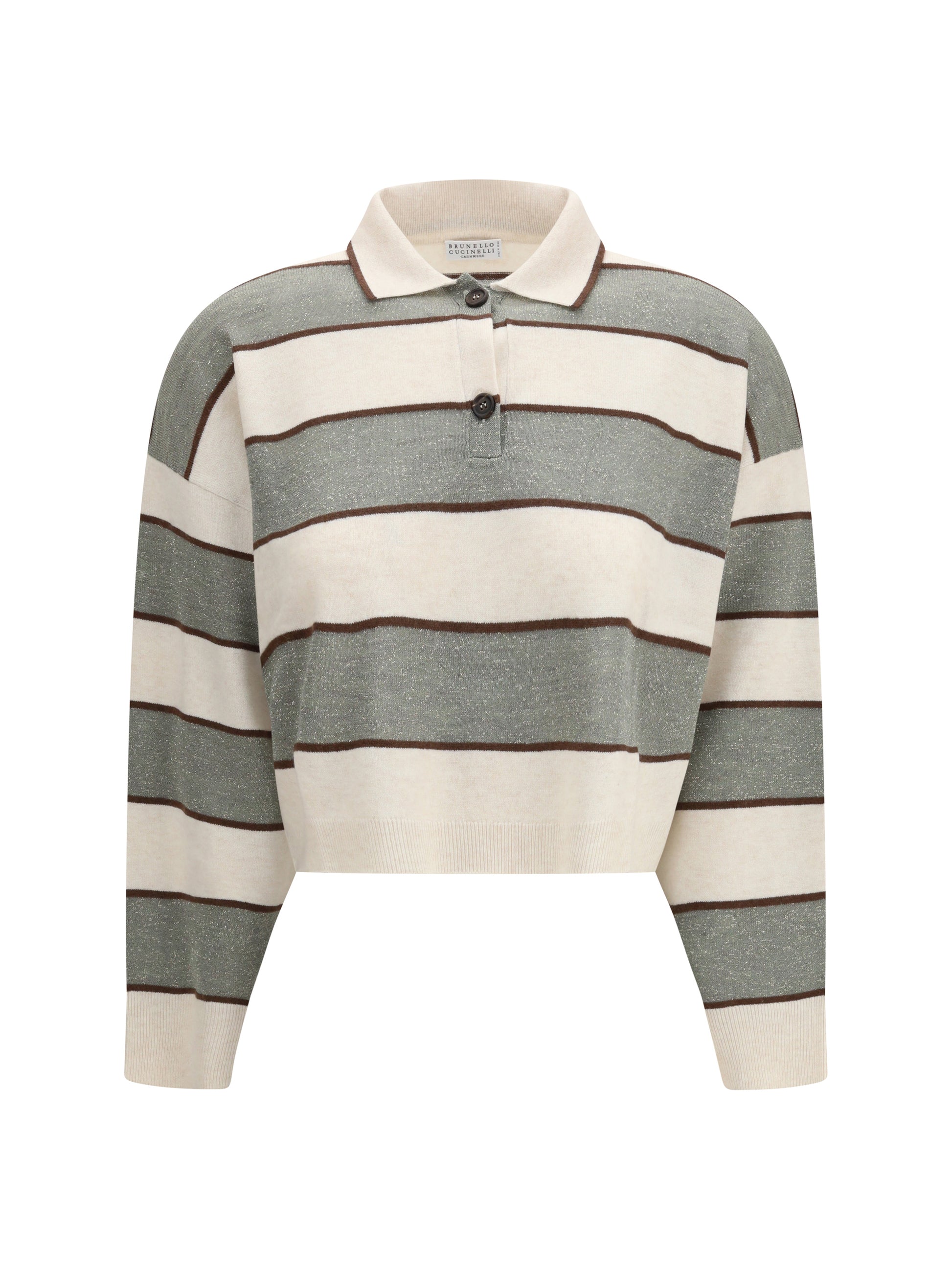 Brunello Cucinelli Women Polo Crop In Sparkling Stripes Knit BRUNELLO CUCINELLI