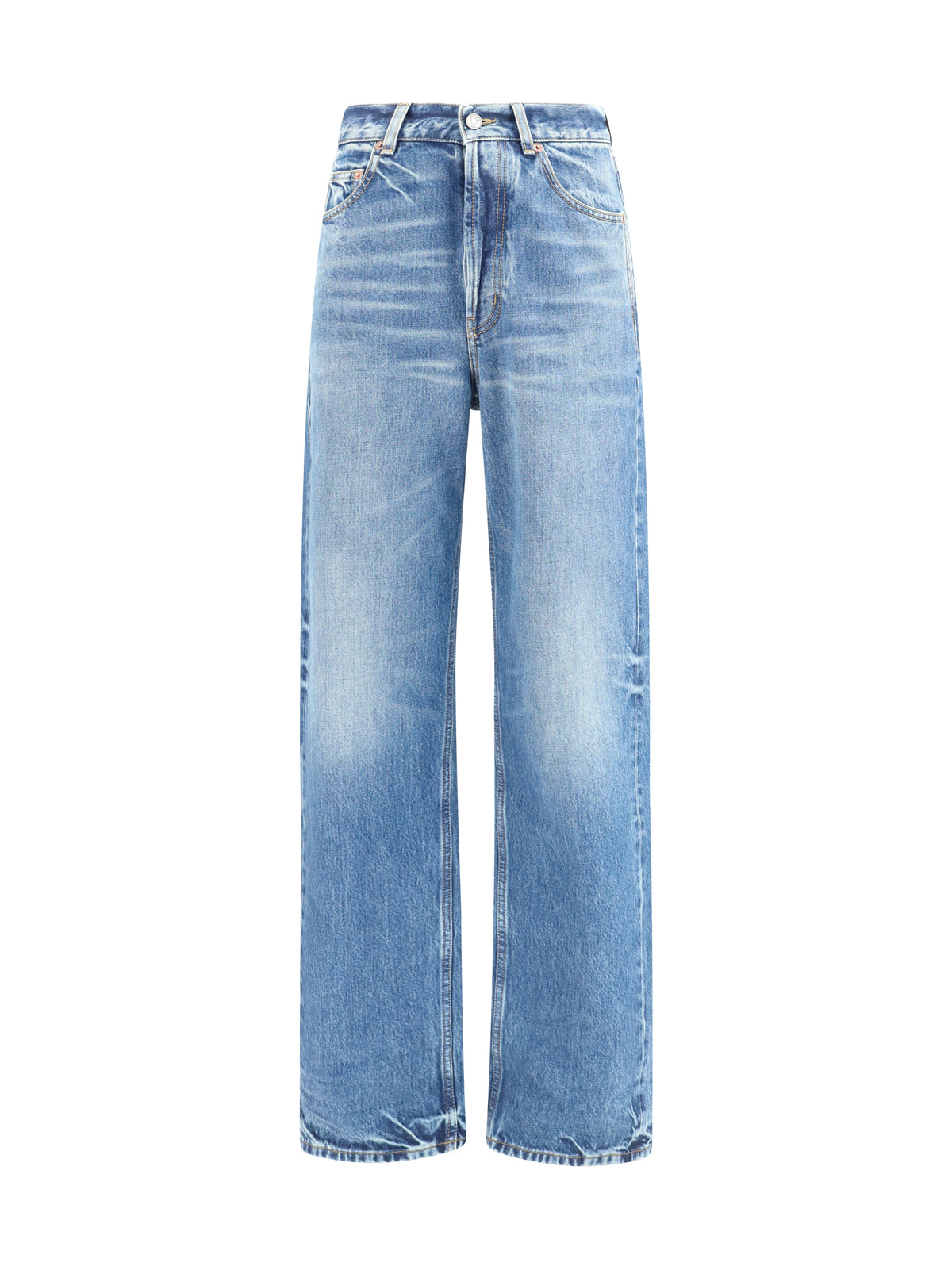 Saint Laurent Women High Waisted Wide Leg Jeans In Denim SAINT LAURENT