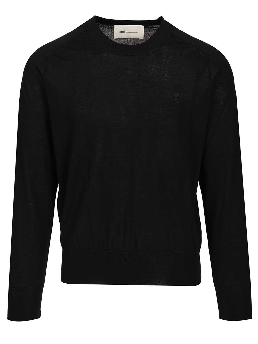 Ami Men Quota -Crewneck Sweater With Contrasted Ami De Coeur Exrafine Merino Wool AMI PARIS