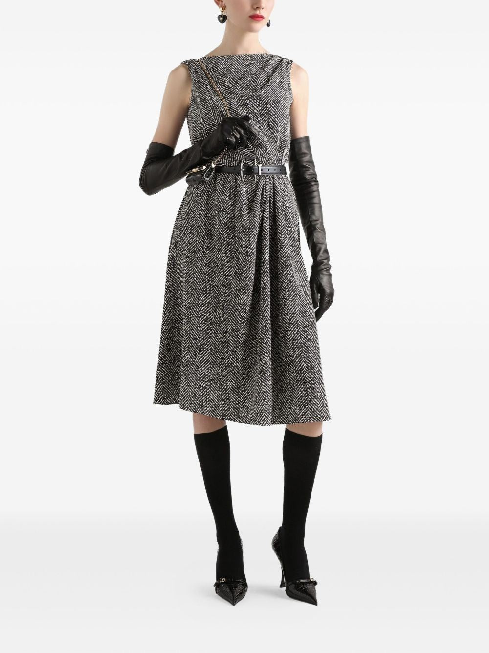 Dolce & Gabbana Women Heavy Crepe Dress With Chevron Print DOLCE & GABBANA