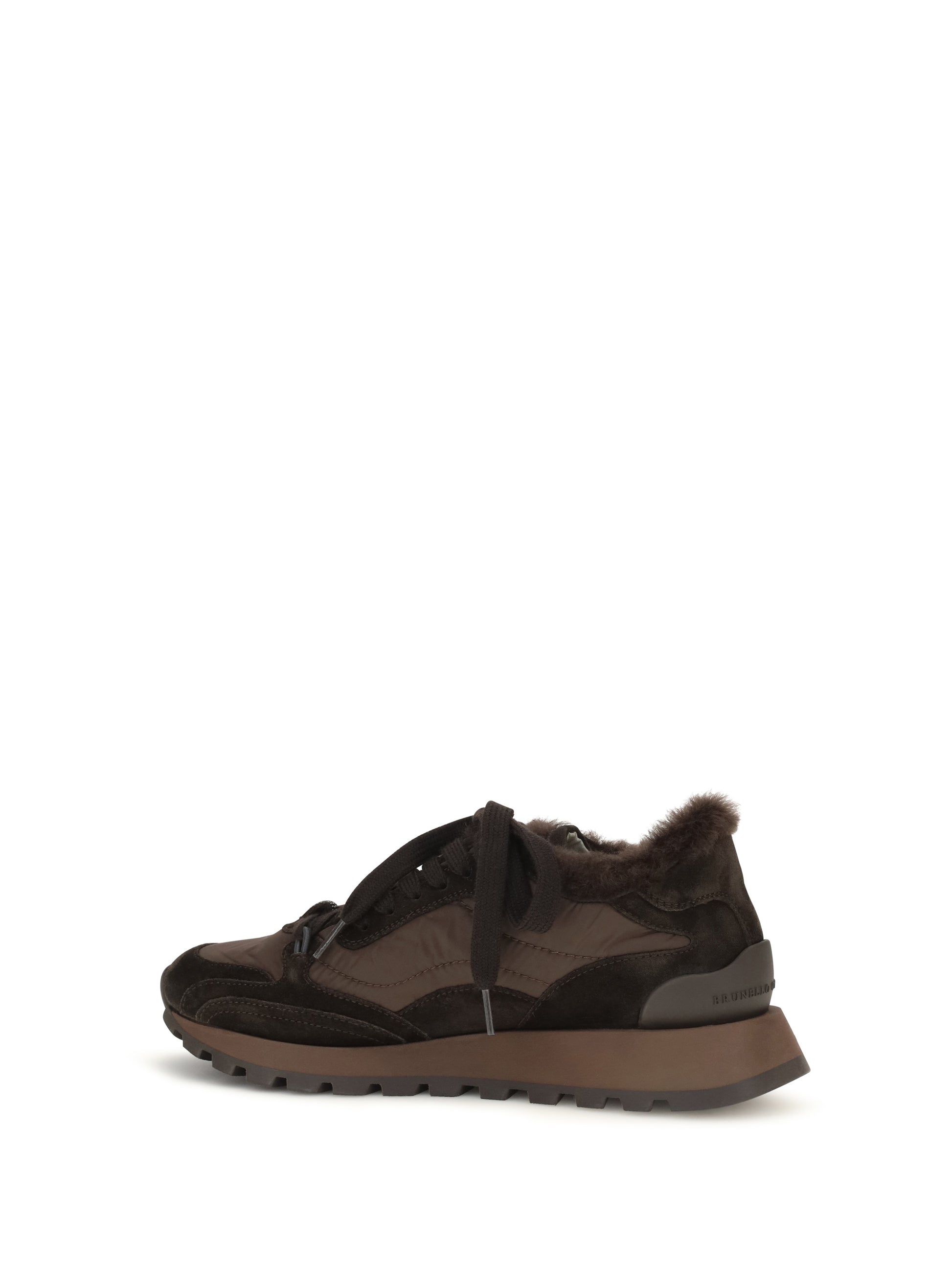 Brunello Cucinelli Women Suede And Techno Fabric Sneakers With Shearling Lining And Monile BRUNELLO CUCINELLI