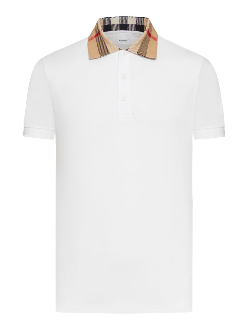 Burberry Men Cotton Piqué Polo Shirt With Burberry Check Collar BURBERRY