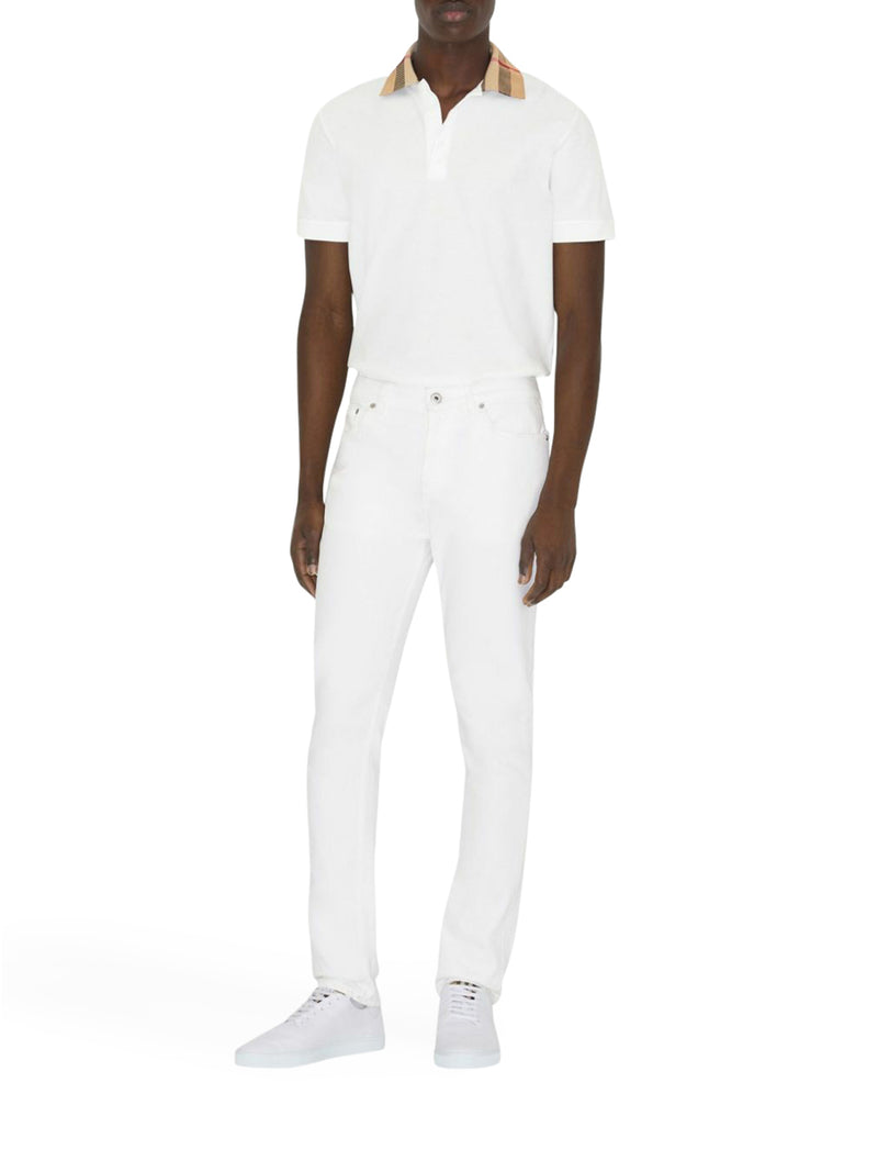Burberry Men Cotton Piqué Polo Shirt With Burberry Check Collar BURBERRY