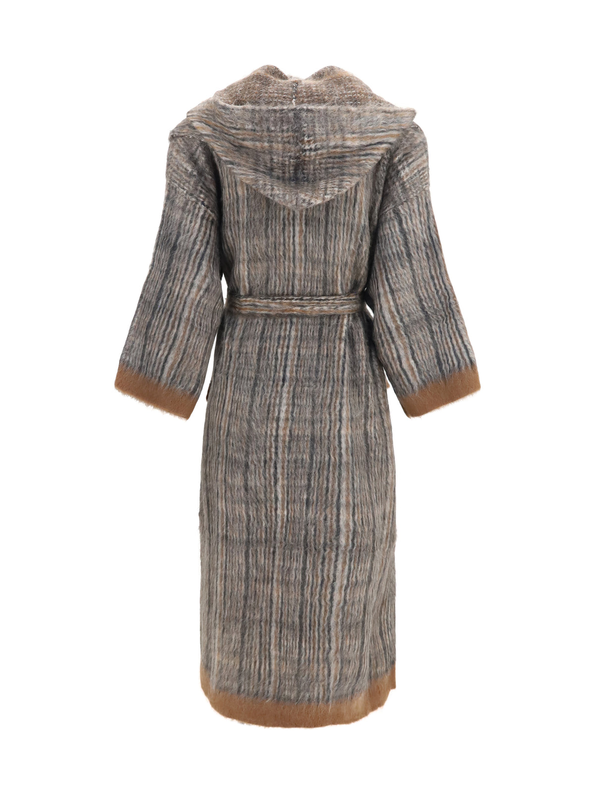 Brunello Cucinelli Women Prince Of Wales Double-Knit Mohair And Wool Coat With Scarf BRUNELLO CUCINELLI