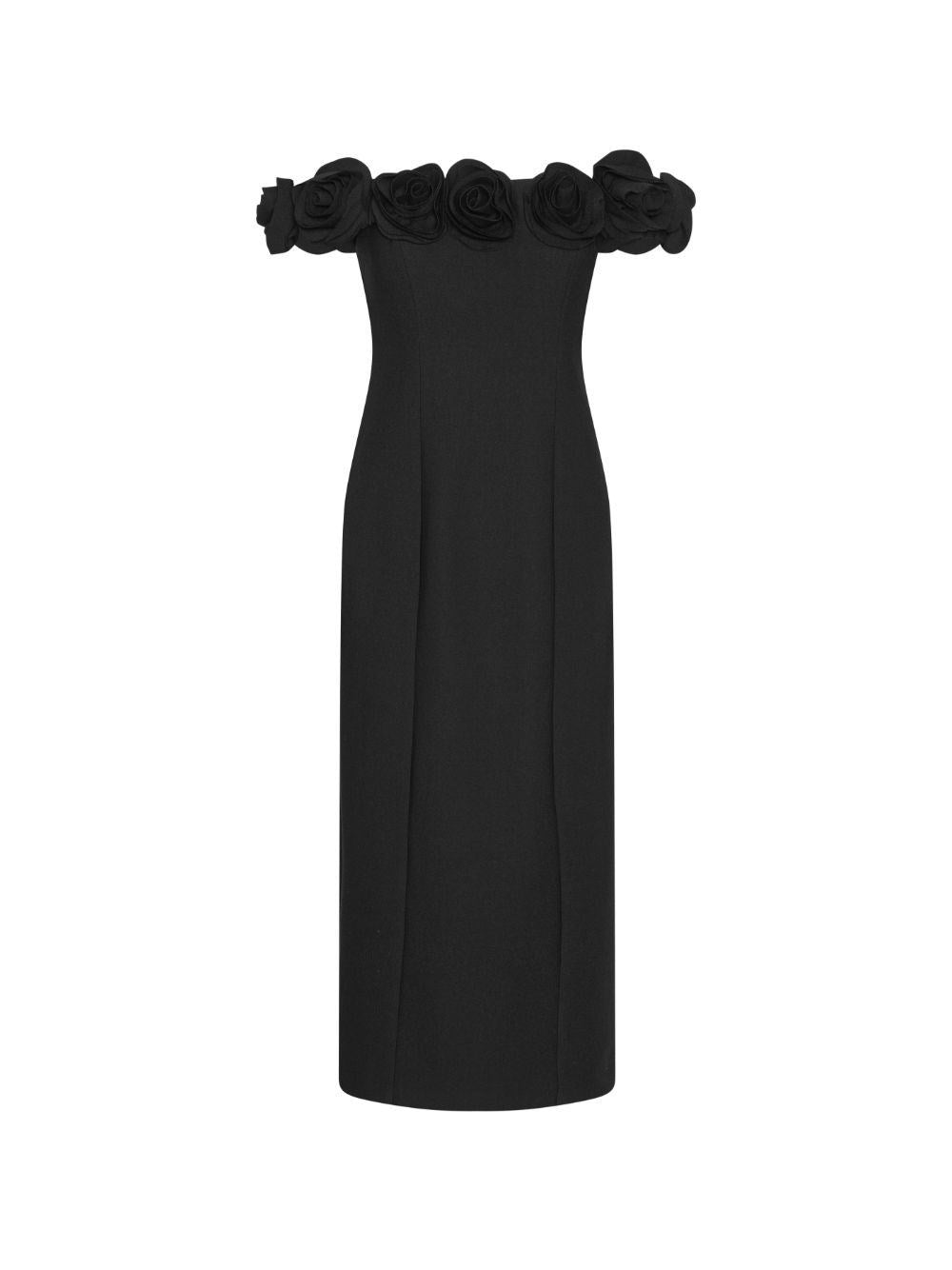 Rotate Women Black Crepe Midi Dress With Floral Print ROTATE