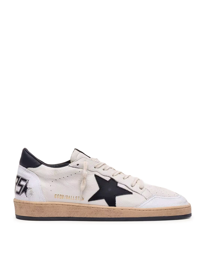Golden Goose Deluxe Brand Men Ball-Star Sneakers In White Nappa With Black Star GOLDEN GOOSE