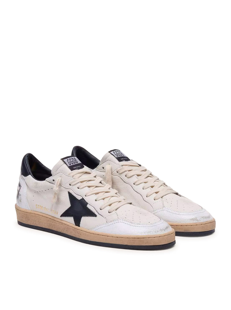 Golden Goose Deluxe Brand Men Ball-Star Sneakers In White Nappa With Black Star GOLDEN GOOSE