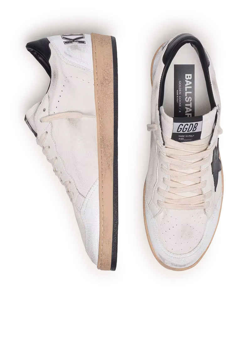 Golden Goose Deluxe Brand Men Ball-Star Sneakers In White Nappa With Black Star GOLDEN GOOSE