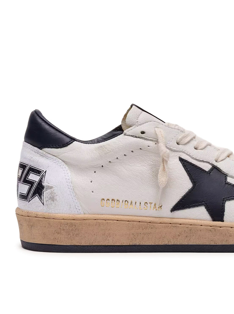 Golden Goose Deluxe Brand Men Ball-Star Sneakers In White Nappa With Black Star GOLDEN GOOSE