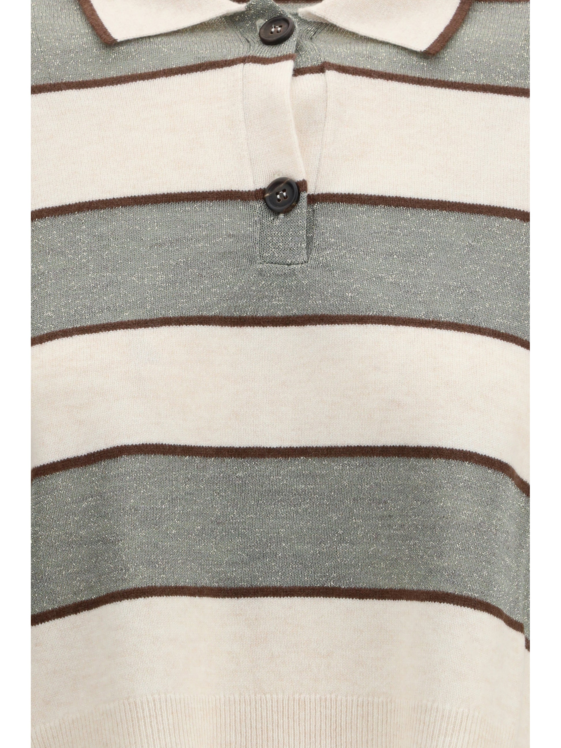 Brunello Cucinelli Women Polo Crop In Sparkling Stripes Knit BRUNELLO CUCINELLI