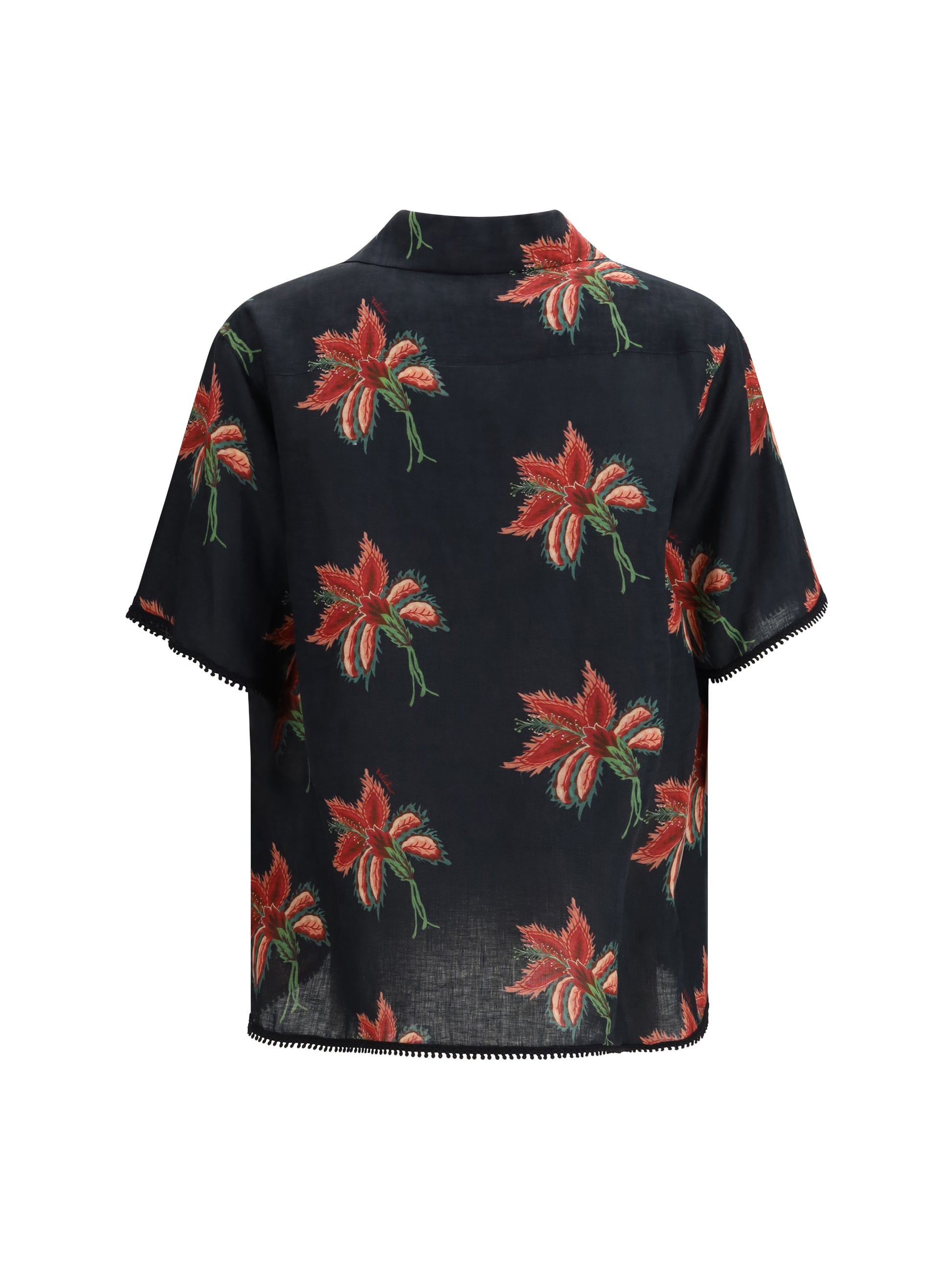 Valentino Men Papier Floral Print Linen Bowling Shirt VALENTINO