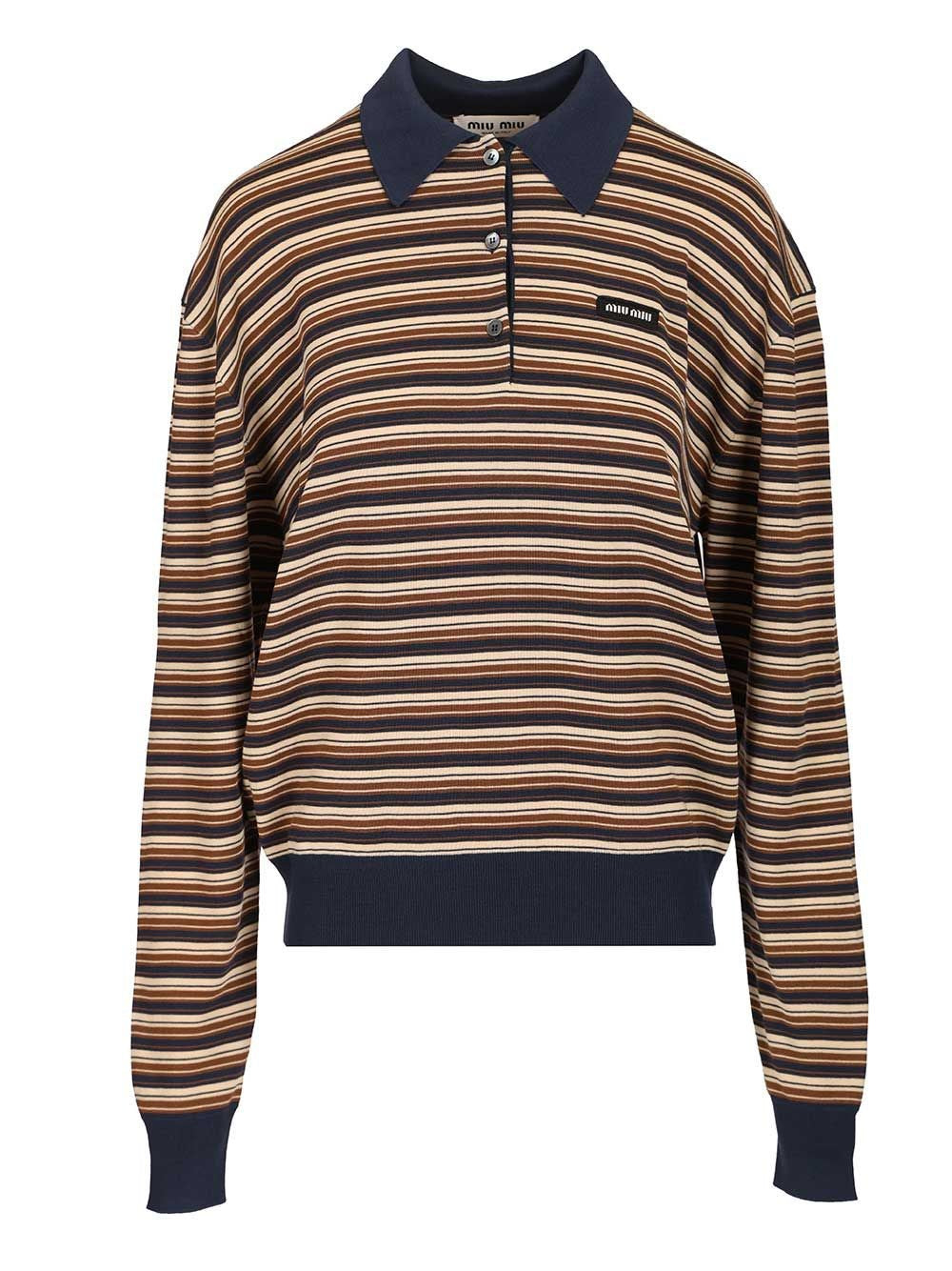 Miu Miu Women Striped Wool Knit Polo Shirt MIU MIU