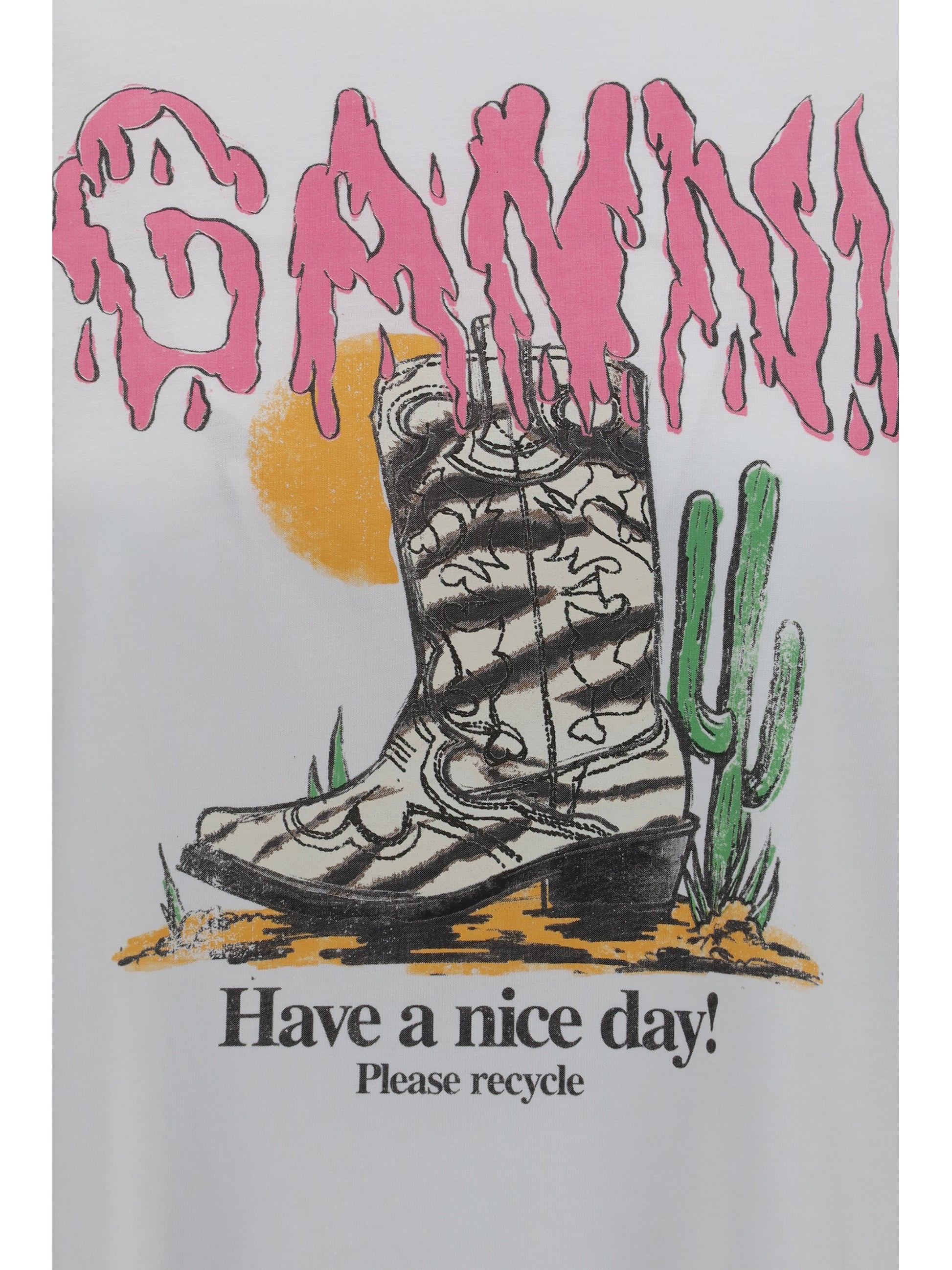 Ganni Women Western T-Shirt With Cowboy Boots GANNI