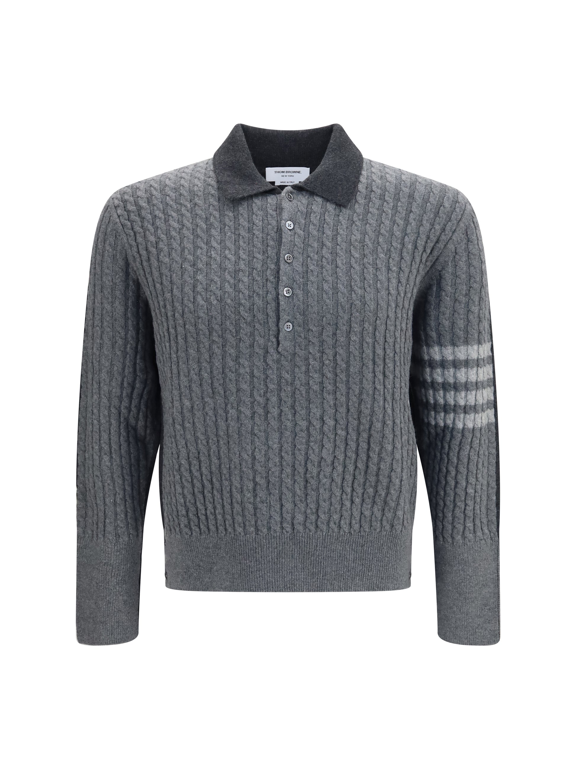 Thom Browne Men 4-Bar Cable-Knit Long-Sleeve Polo Sweater THOM BROWNE