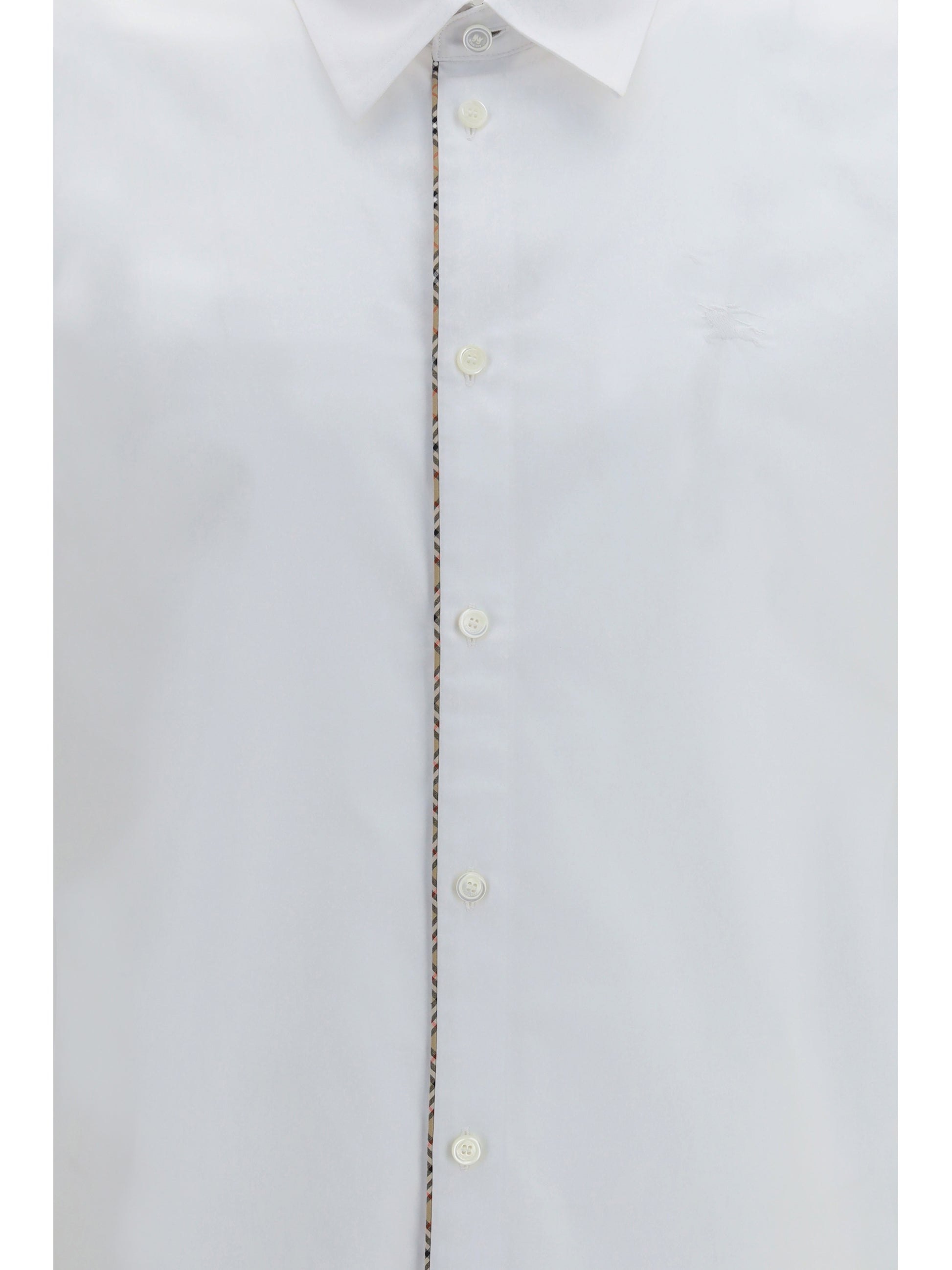 Burberry Men Cotton Shirt With Check Trims BURBERRY