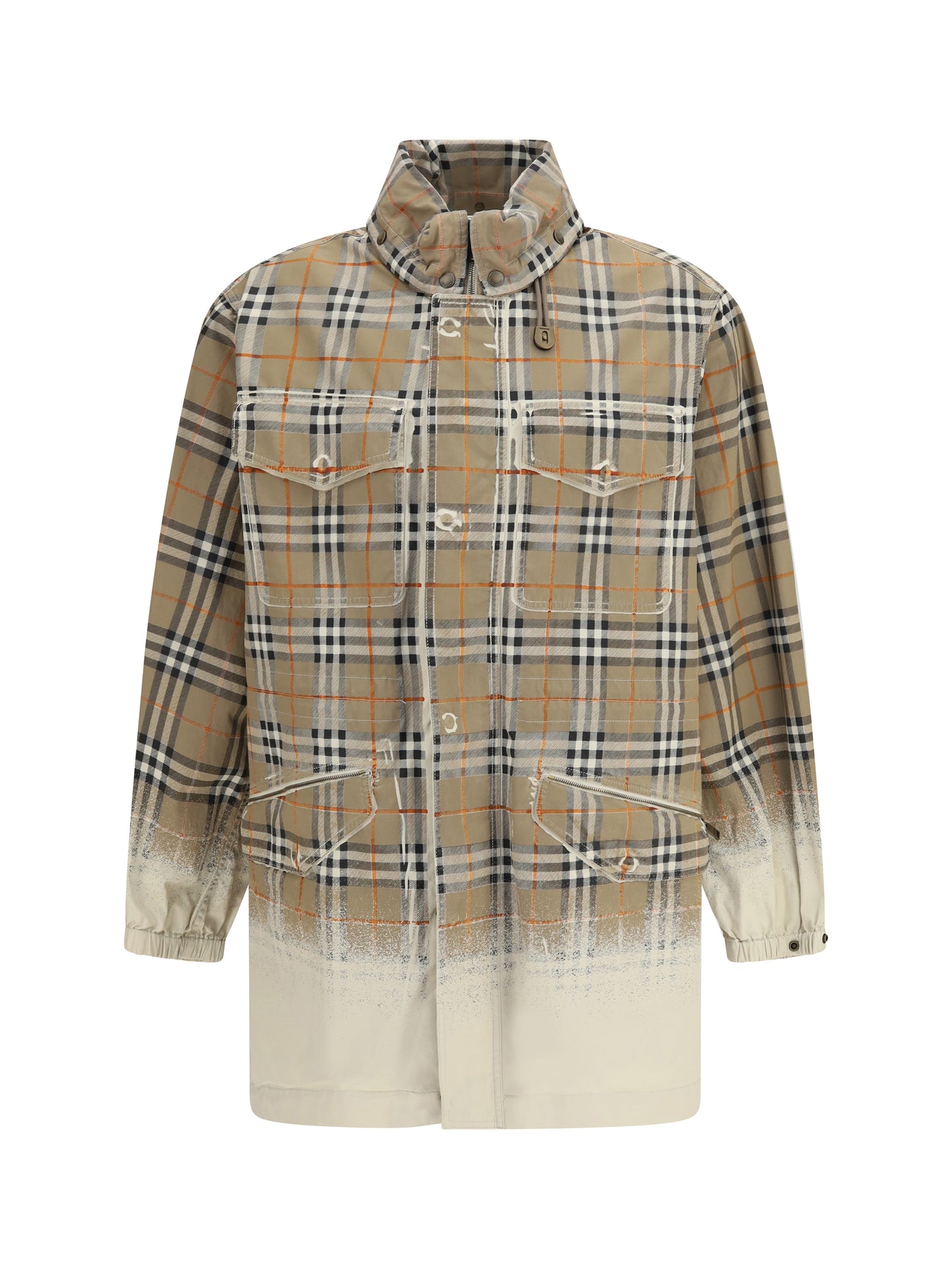 Burberry Men Gabardine Parka With Faded Check Print BURBERRY