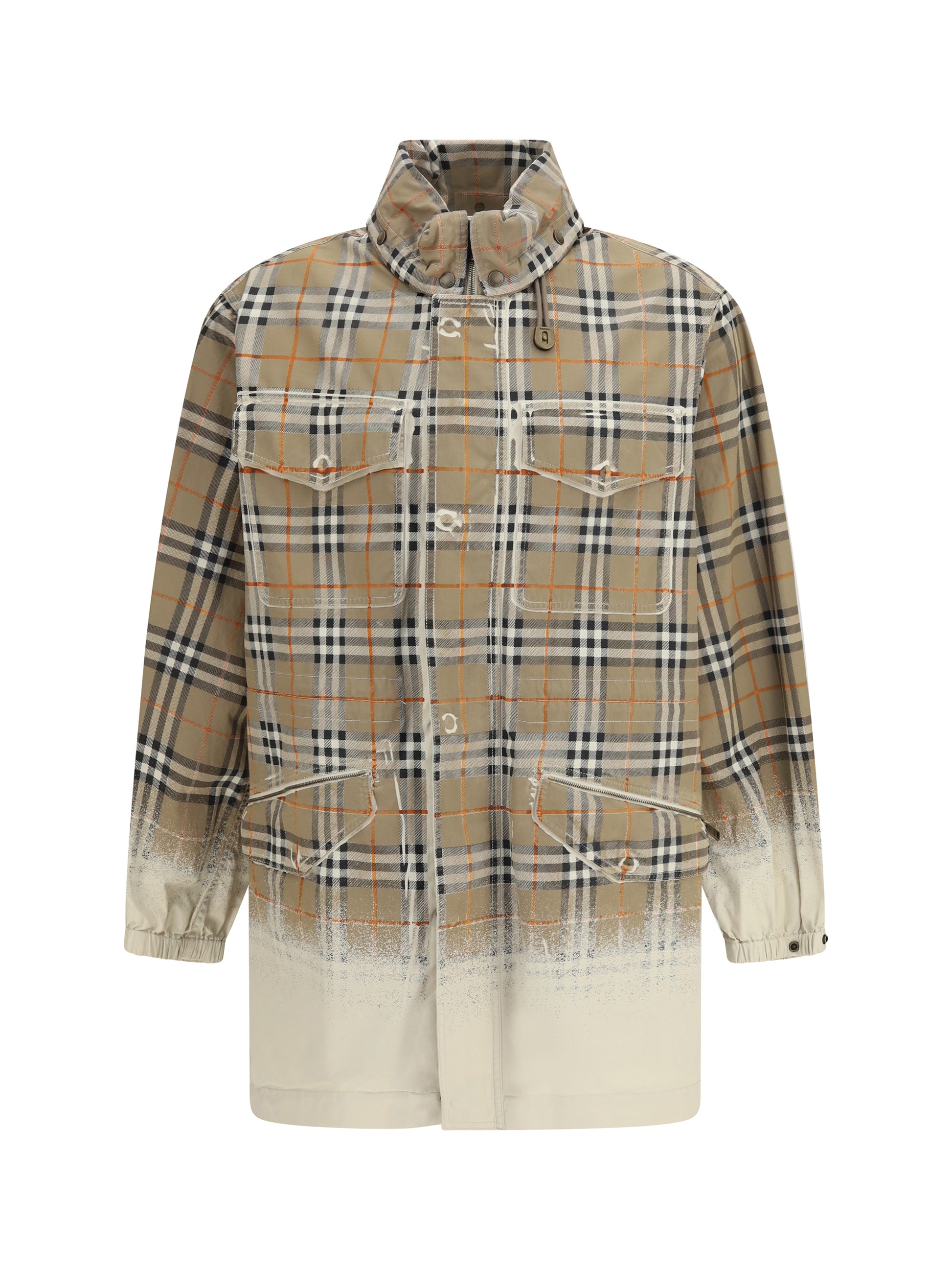 Burberry Men Gabardine Parka With Faded Check Print BURBERRY