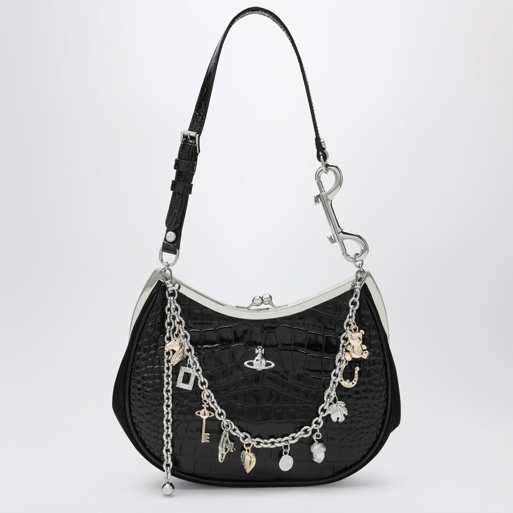Vivienne Westwood Black Charm Bag In Croc-Effect Patent Leather Women VIVIENNE WESTWOOD