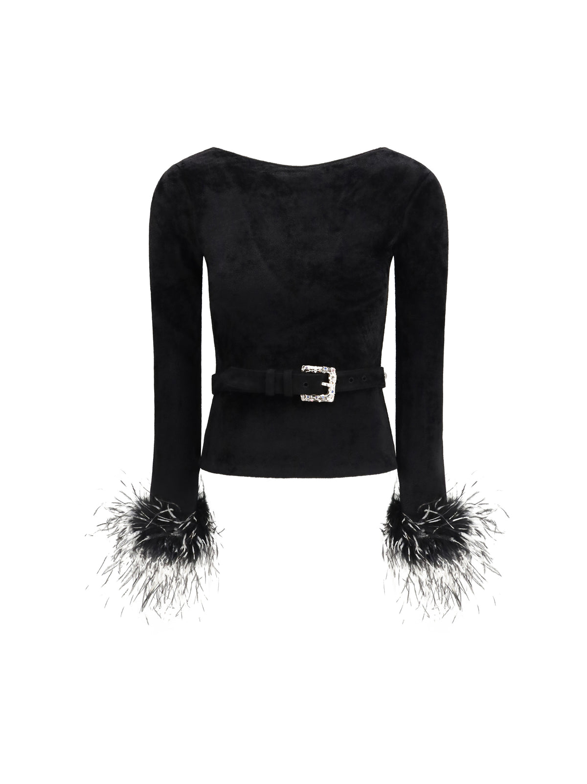 Self-Portrait Women Feather-Trimmed Chenille Knit Top SELF-PORTRAIT